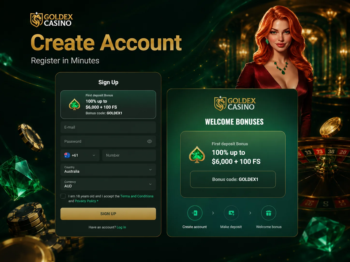 Goldex Casino account creation on mobile